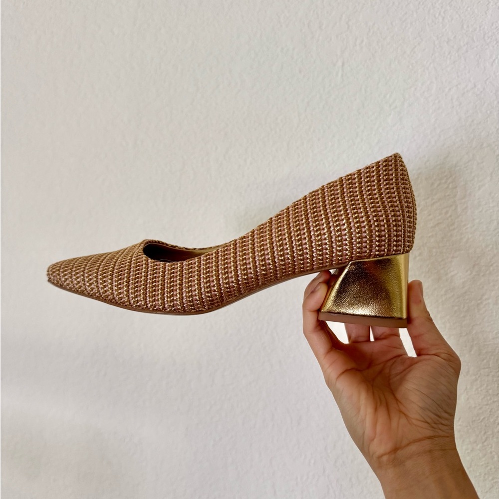 Franco Sarto Tan and Gold Textured Heels